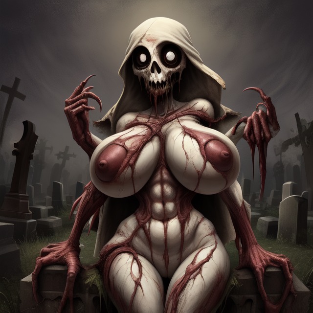 1girls ai_generated body_horror cemetery female female_only frosting.ai graveyard headwear hourglass_figure huge_breasts milf multi_arm multi_limb purple_letter skeletal solo solo_female solo_focus thick_thighs thighs white_eyes wide_hips zombie zombie_girl