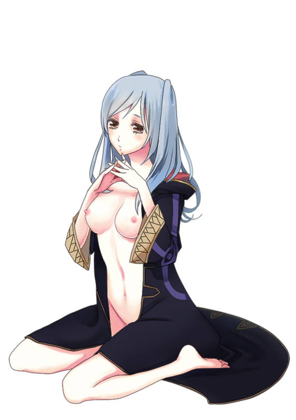 bob_(artist) breasts brown_eyes coat fire_emblem fire_emblem_awakening nipples nude nude_female robin_(fire_emblem) robin_(fire_emblem)_(female) simple_background sitting solo solo_female tagme twintails white_background white_hair