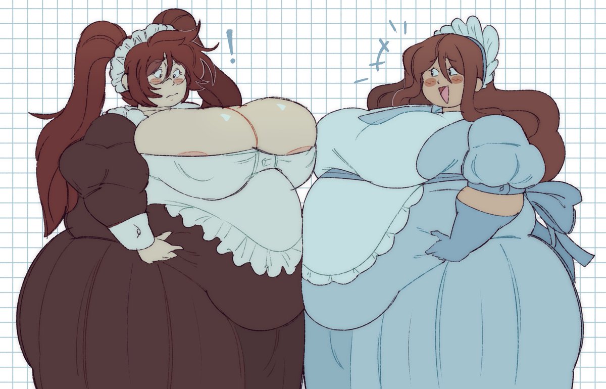 2girls bbw beesoba belly big_belly chubby chubby_female fat fat_belly fat_fetish female female_only maid maid_uniform obese obese_female oc overweight overweight_female ssbbw tagme thick_thighs thighs