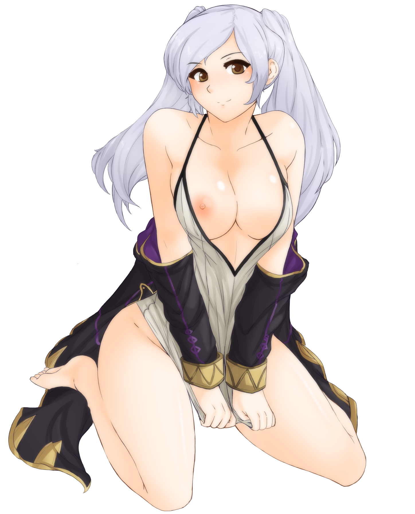 1girls, big breasts, breasts, brown eyes, camisole, cleavage, female, female only, fire emblem, fire emblem awakening, light skin, light-skinned female, long hair, looking at viewer, nintendo, nipples, robin (fire emblem), robin (fire emblem) (female), solo, tagme, tridisart, twintails, white hair