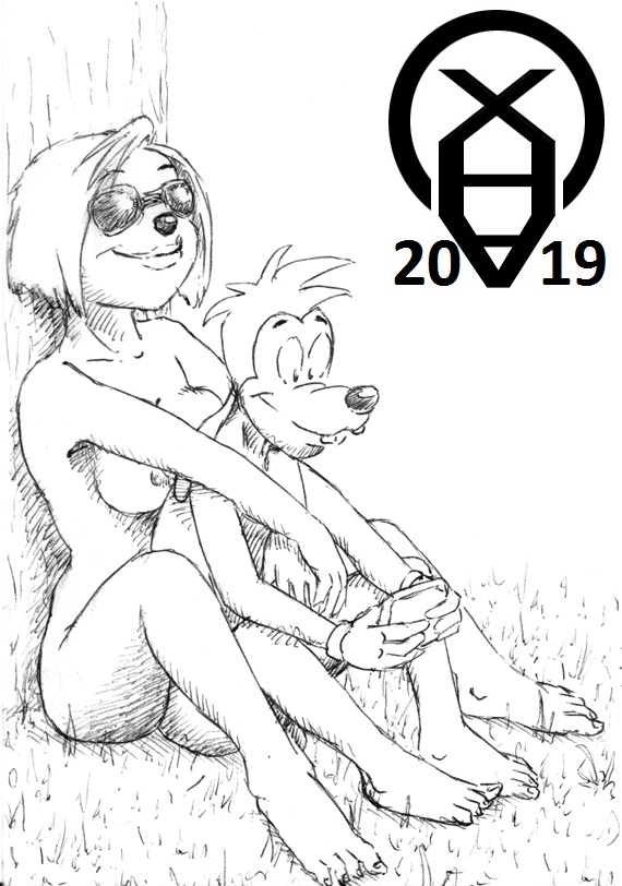 age_difference breasts canid canine canis cousins debbie_dune disney domestic_dog eyewear female goof_troop grass leaning_on_tree male mammal max_goof monochrome nipples size_difference sunglasses xenahasaclit