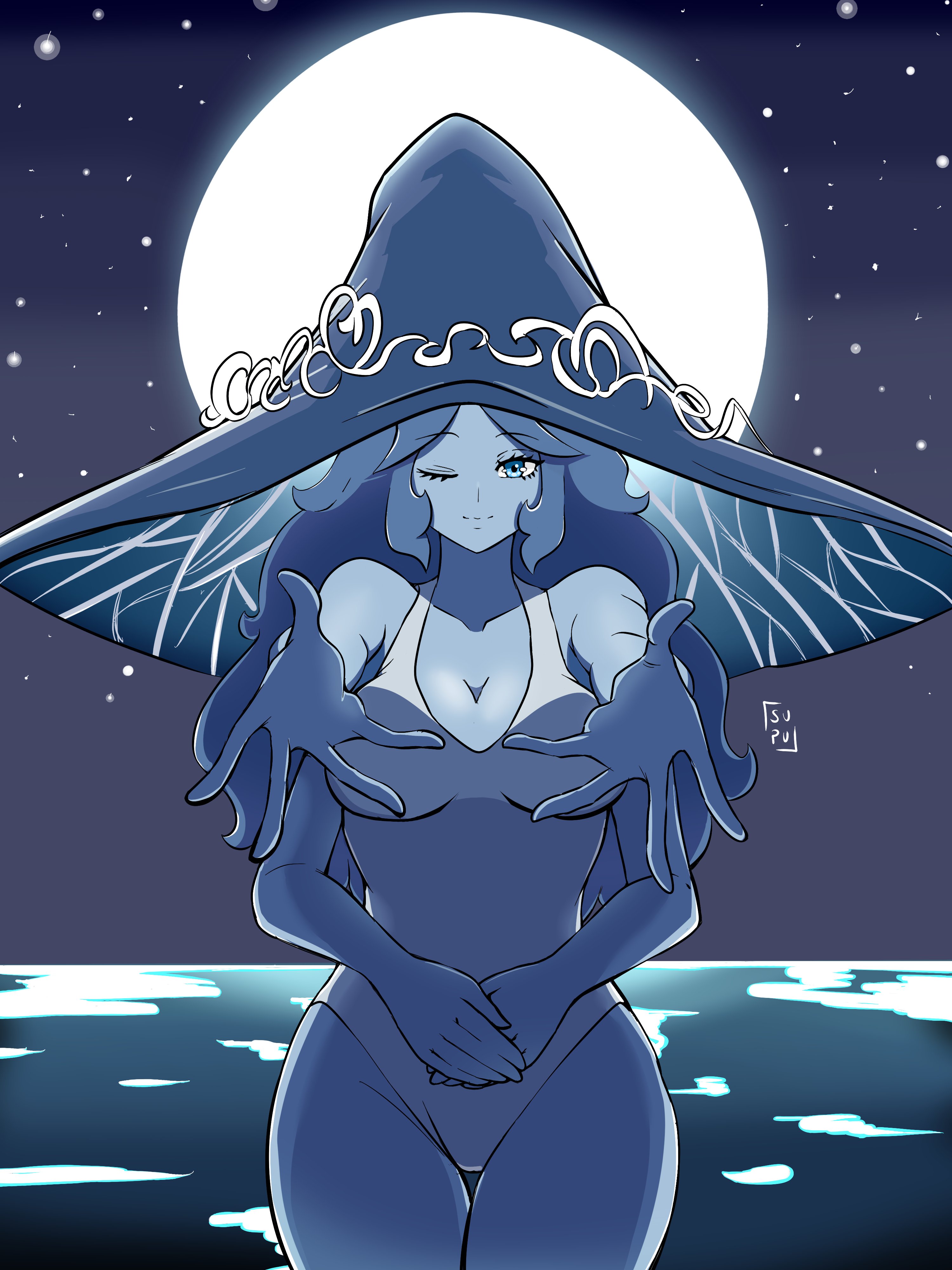 1girls, big breasts, breasts, cleavage, elden ring, female, female only, fromsoftware, pointy chin, pov, ranni the witch, supu, supu genji, swimsuit, thick thighs, wholesome, wide hips