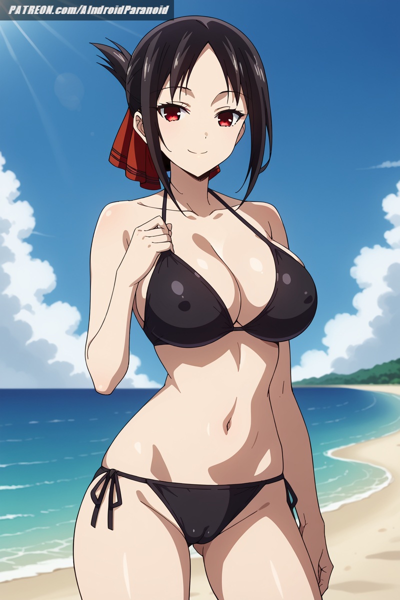 ai_generated aindroidparanoid ass beach big_ass big_breasts bikini bikini_bottom black_bikini black_hair breasts busty cameltoe cleavage covered_nipples curvy fat_ass female female_only hips huge_ass huge_breasts kaguya-sama_wa_kokurasetai_~tensai-tachi_no_renai_zunousen~ large_ass large_breasts nipples outdoors red_eyes ribbon shinomiya_kaguya stable_diffusion swimsuit voluptuous