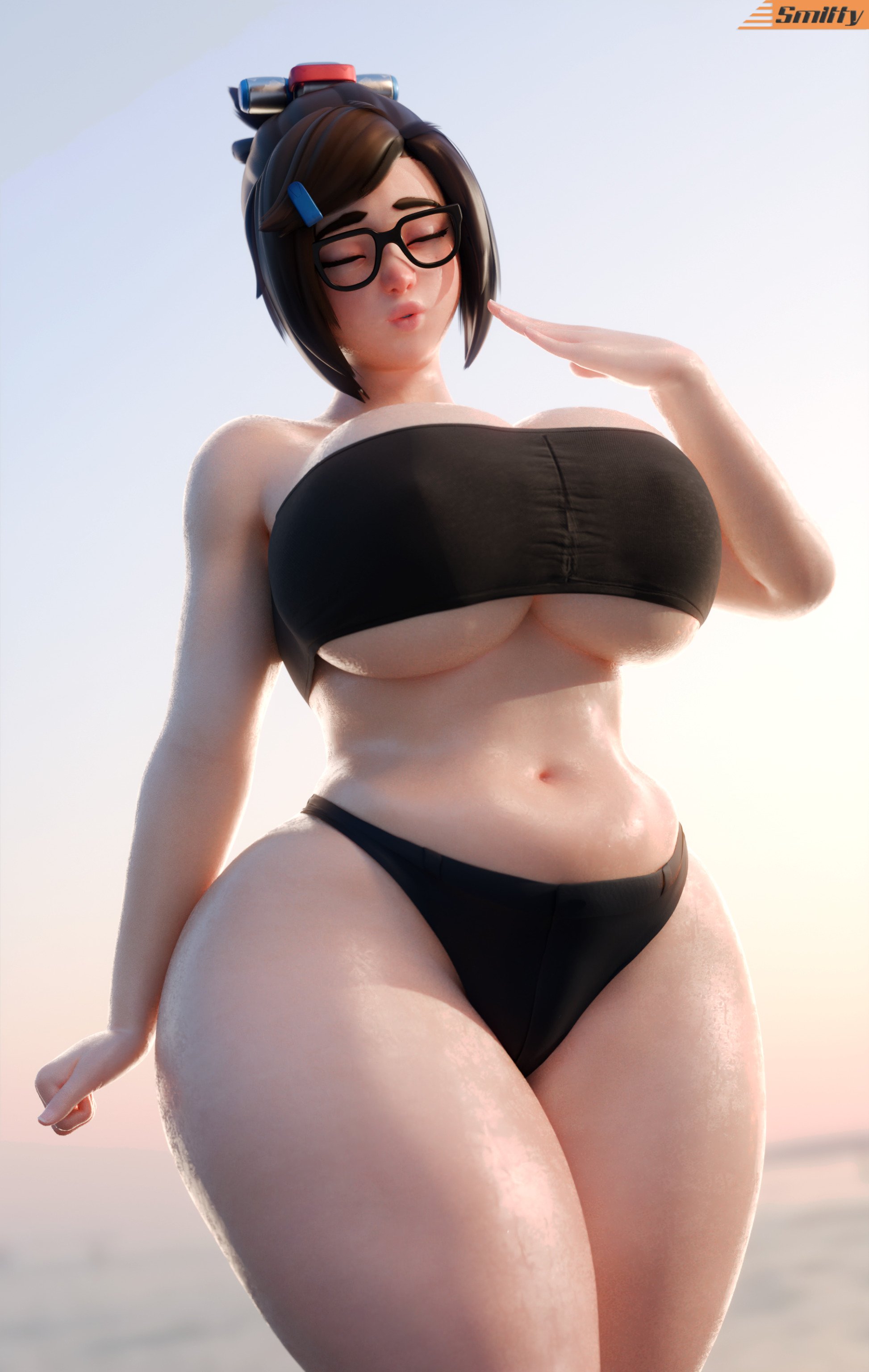 1girls, 3d, asian, asian female, bandeau, blizzard entertainment, breasts, brown hair, brown-haired female, brunette hair, chubby, chubby female, female, female focus, female only, glasses, huge breasts, light skin, light-skinned female, mei (overwatch 2 suit), mei (overwatch), overwatch, overwatch 2, smitty34, solo, solo female, solo focus, swimsuit, swimwear, thick thighs, thighs, wide hips