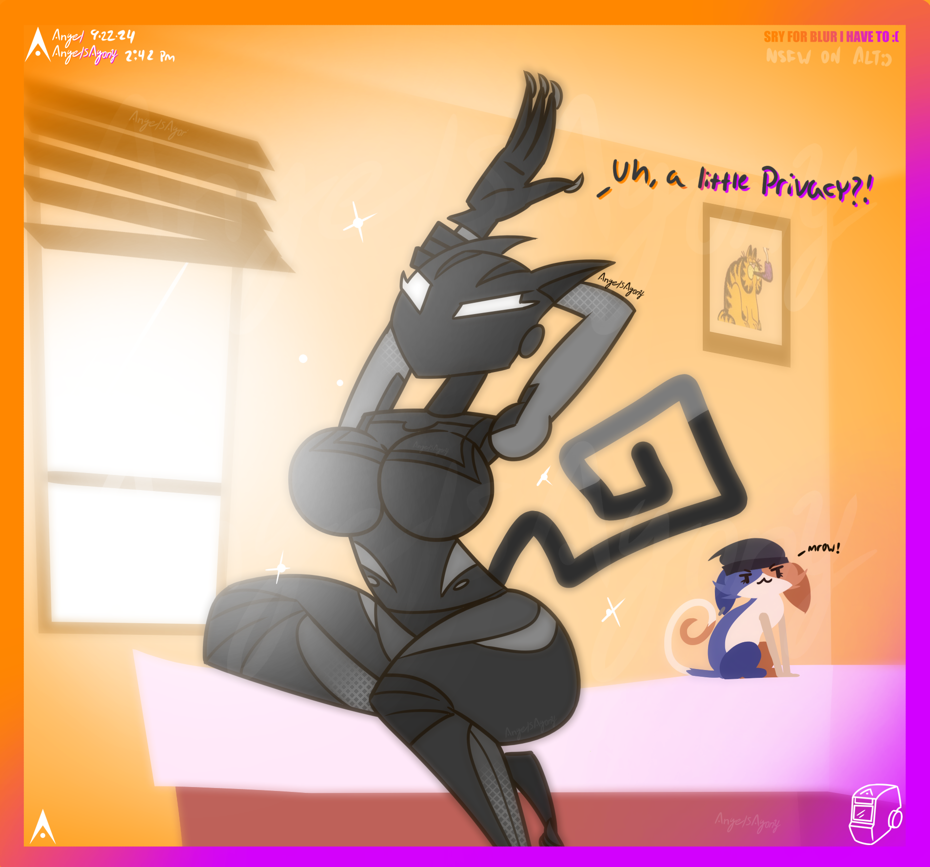 agonywelds, angelsagony, annoyed, armored lynx (fortnite), ass, bed, bedroom, big breasts, breasts, cat ears, cat girl, catgirl, catsuit, curvy, female, fortnite, glowing eyes, looking at viewer, lynx (fortnite), meme, meow skulls (fortnite), robot, robot girl, text, thick ass, thick thighs, thighs, wide hips