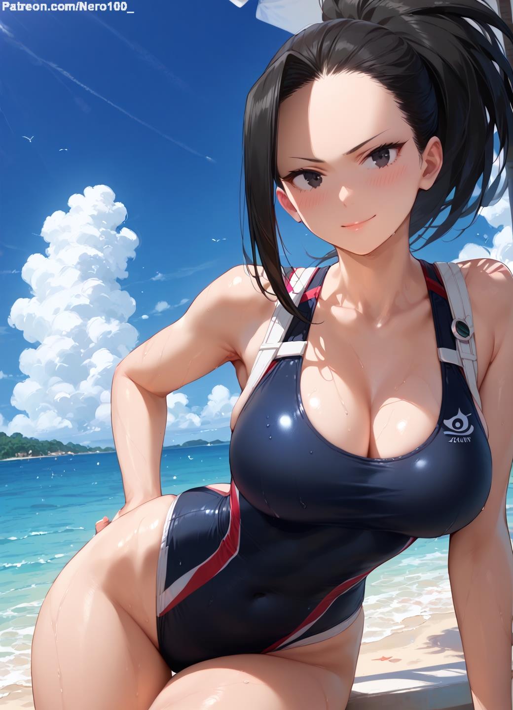 1girls 2d ai_generated ass ass athletic athletic_female bare_shoulders belly big_breasts black_eyes black_hair boku_no_hero_academia chest cleavage curvy curvy_figure cute cute_face detailed eyelashes eyeshadow female female_only fit fit_female focus green_eyes high_quality large_breasts legs light-skinned_female light_skin lips lipstick looking_at_viewer makeup mascara midriff momo_yaoyorozu my_hero_academia navel nero100 pale-skinned_female pale_skin ponytail posing seductive seductive_look stable_diffusion swimsuit swimwear tagme thighs thin_thighs thin_waist