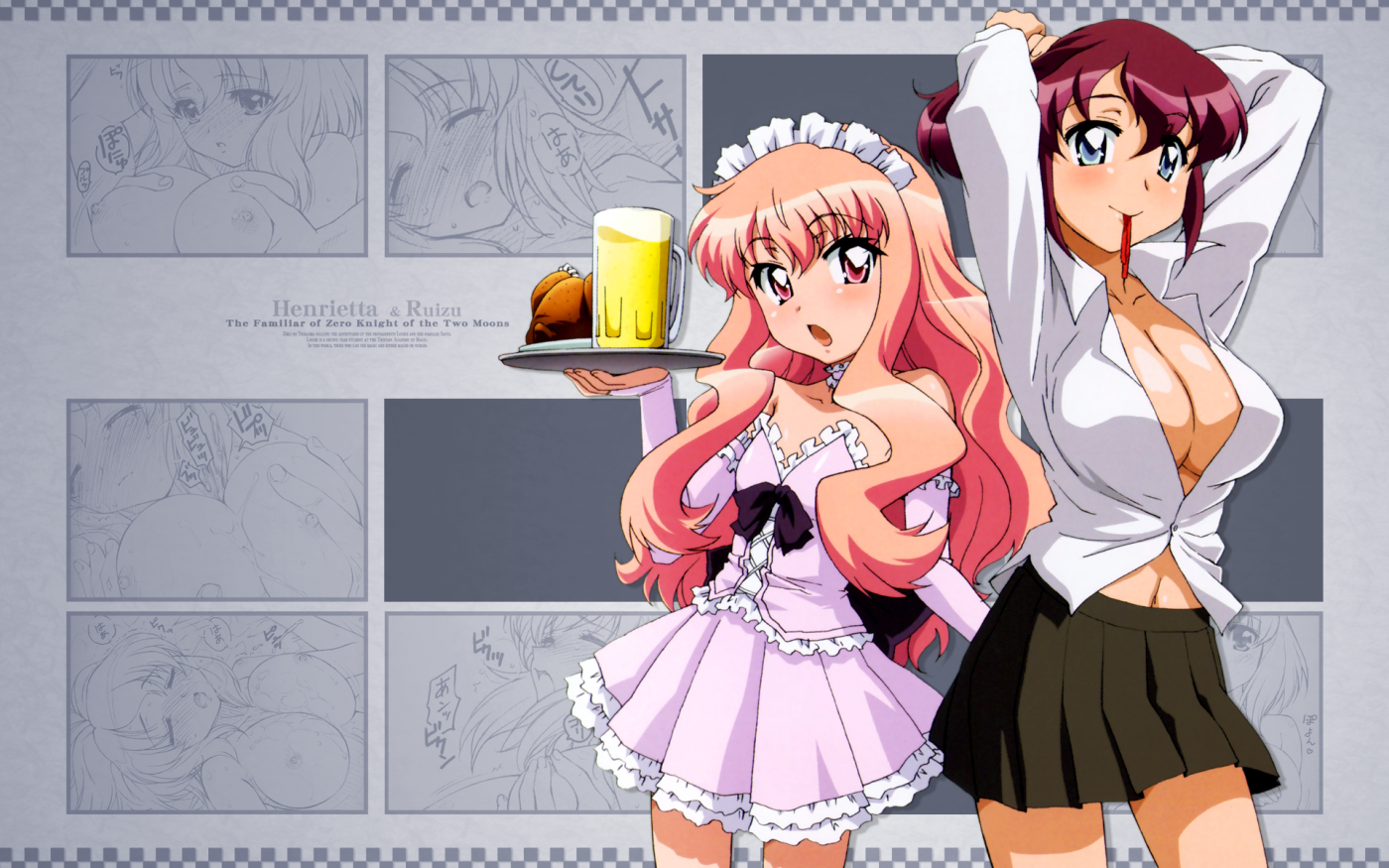 blush clothing flat_chest henrietta_de_tristain large_breasts louise_francoise_le_blanc_de_la_valliere maid skirt tagme zero_no_tsukaima