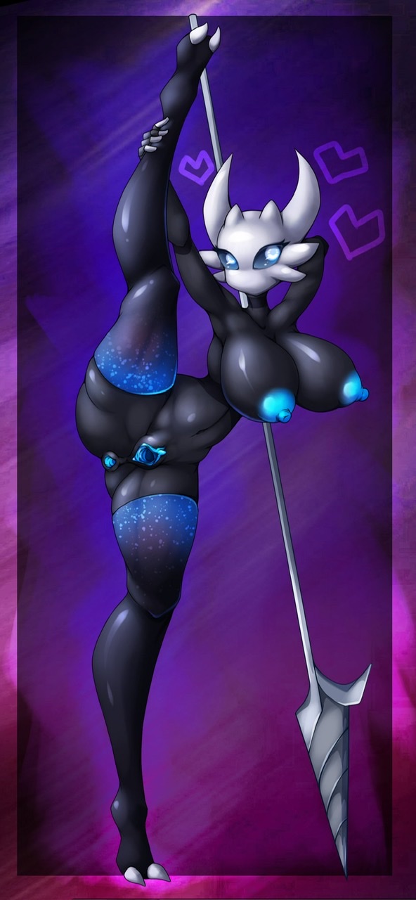 anthro_only anus artist-apprentice587 big_breasts black_skin blue_anus blue_eyes blue_nipples blue_pussy hollow_knight insect lampy_(artist-apprentice587) lampy_(azura_inalis) nipples no_humans nude pussy spear splits thighhighs vertical_splits vessel_(species)