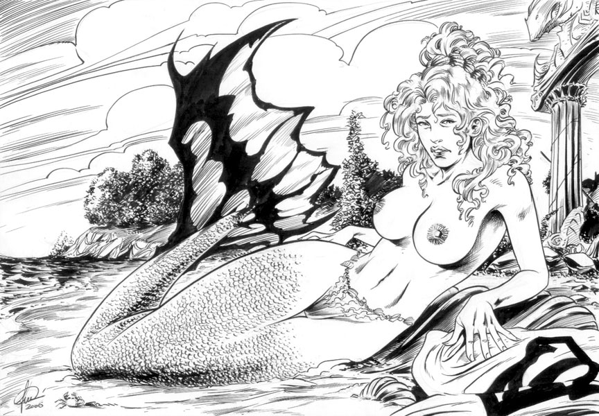 1girls 2006 bikini_bottom breasts dc dc_comics lori_lemaris mermaid mermaid_tail monochrome nude nude_female sad solo solo_female solo_focus superman_(series) tagme topless topless_female