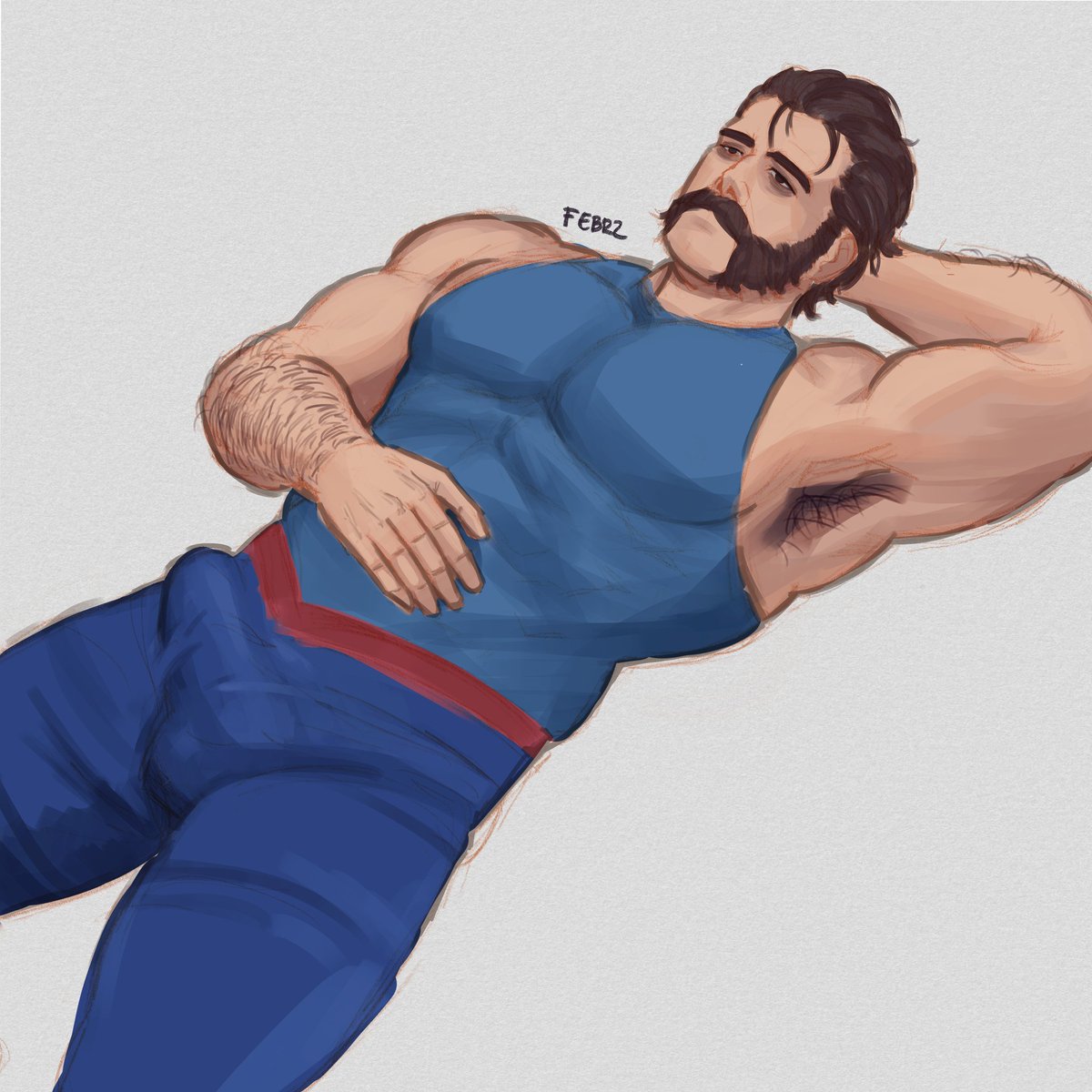 bara, beard, bulge, daddy, dilf, dispatch (game), febrzz7, hairy, hairy armpits, hand behind head, male, male only, moustache, muscular, muscular male, phenomaman, solo, yaoi