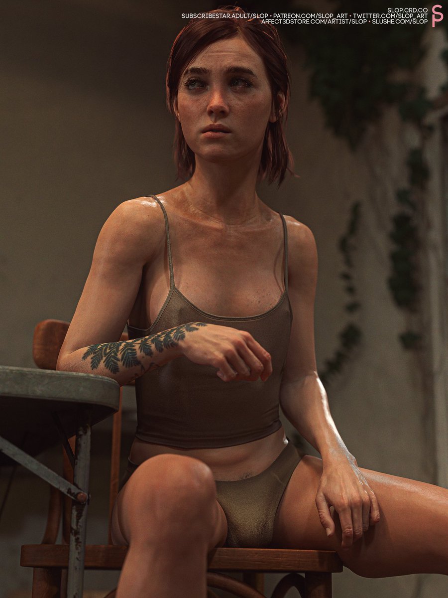 1futa, 3d, breasts, brown hair, bulge, ellie (the last of us), ellie williams, erect nipples, freckles, futanari, intersex, nipple bulge, panties, pubic hair peek, slop art, small breasts, solo, subtle bulge, tank top, the last of us, the last of us 2