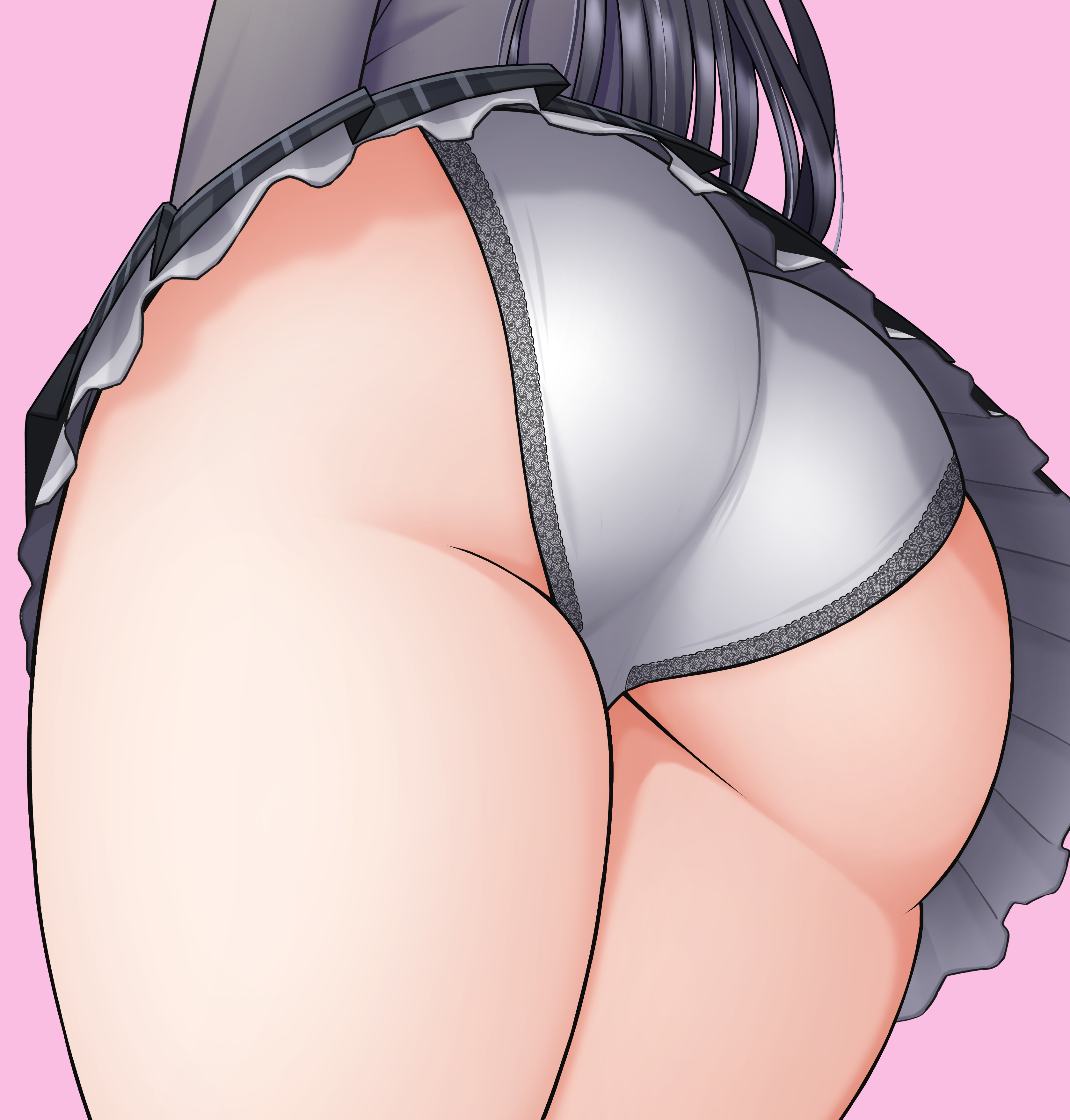 1girls, ass, bare legs, big ass, big thighs, bubble ass, bubble butt, comission, female, female only, full back panties, hi res, huge ass, low-angle view, oc, original, original character, panties, pink background, purple hair, ryuseiart, school uniform, simple background, skirt, solo, thick thighs, thighs, underwear, uniform, white panties