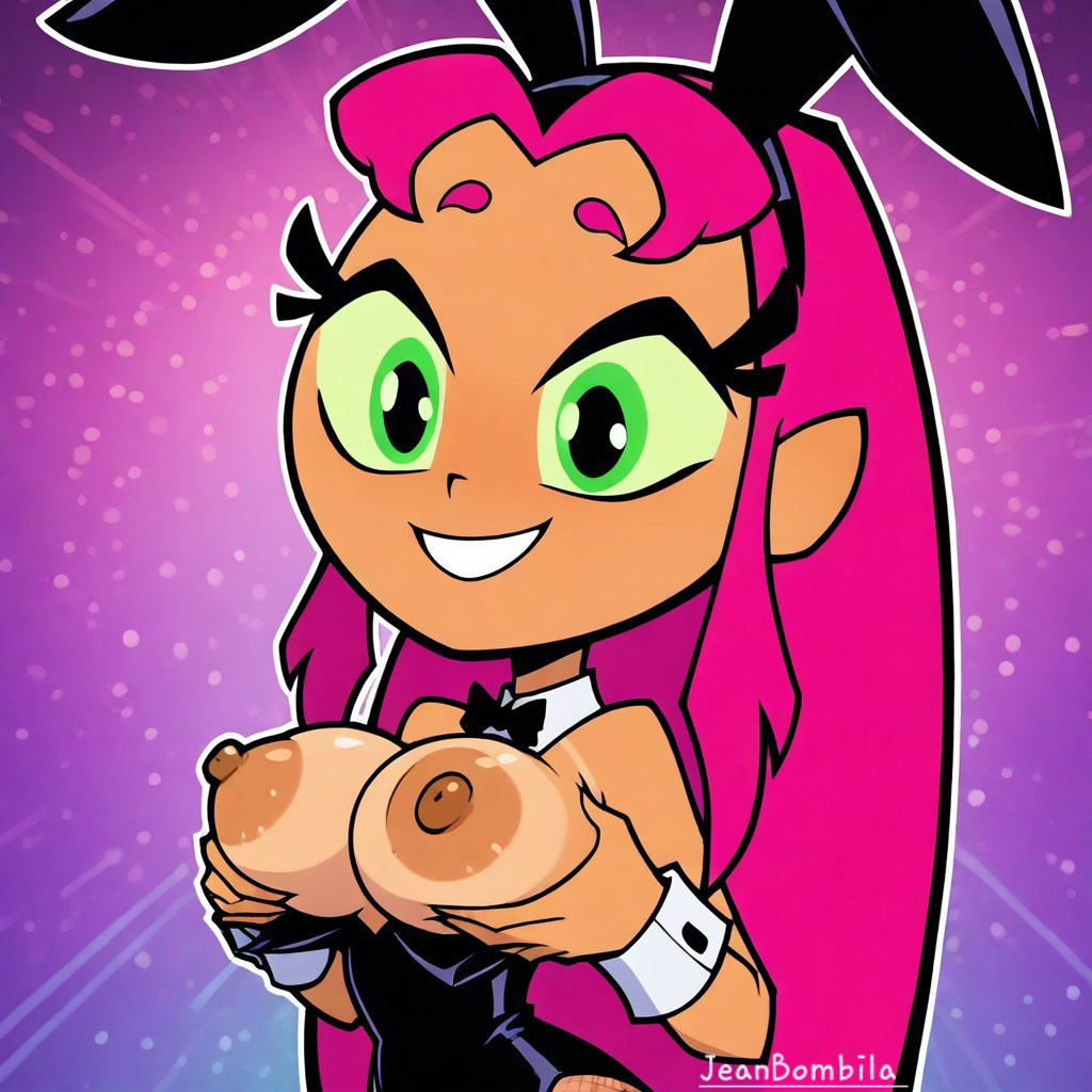 ai generated, breasts, bunny ears, bunny girl, bunnysuit, cartoon network, dc, dc comics, female, jeanbombila666, nipples, playboy bunny, starfire, starfire (teen titans go!), teen titans, teen titans go