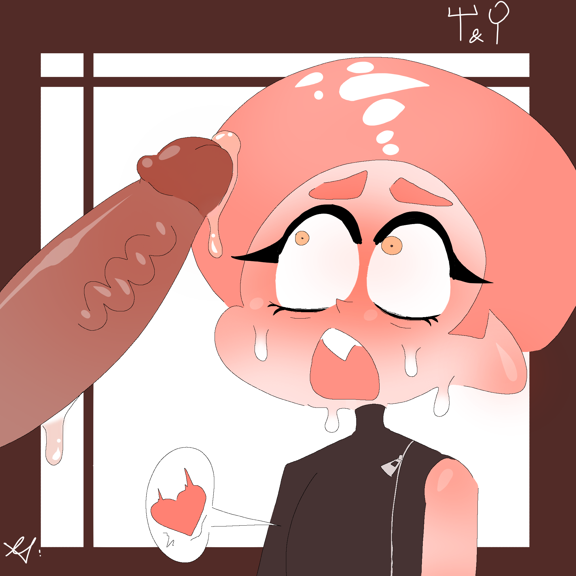 2019, 2boys, afraid, afro, before sex, blush, cum, dark skin, dark-skinned male, eyelashes, fangs, femboy, forksandspoons (artist), gay, glowing cum, heartbeat, light skin, light-skinned male, male, male only, octarian, octoling, octoling boy, octopus, pale skin, pale-skinned male, penis, rape, shocked, splatoon, splatoon 2, splatoon 2: octo expansion, sweat, yaoi