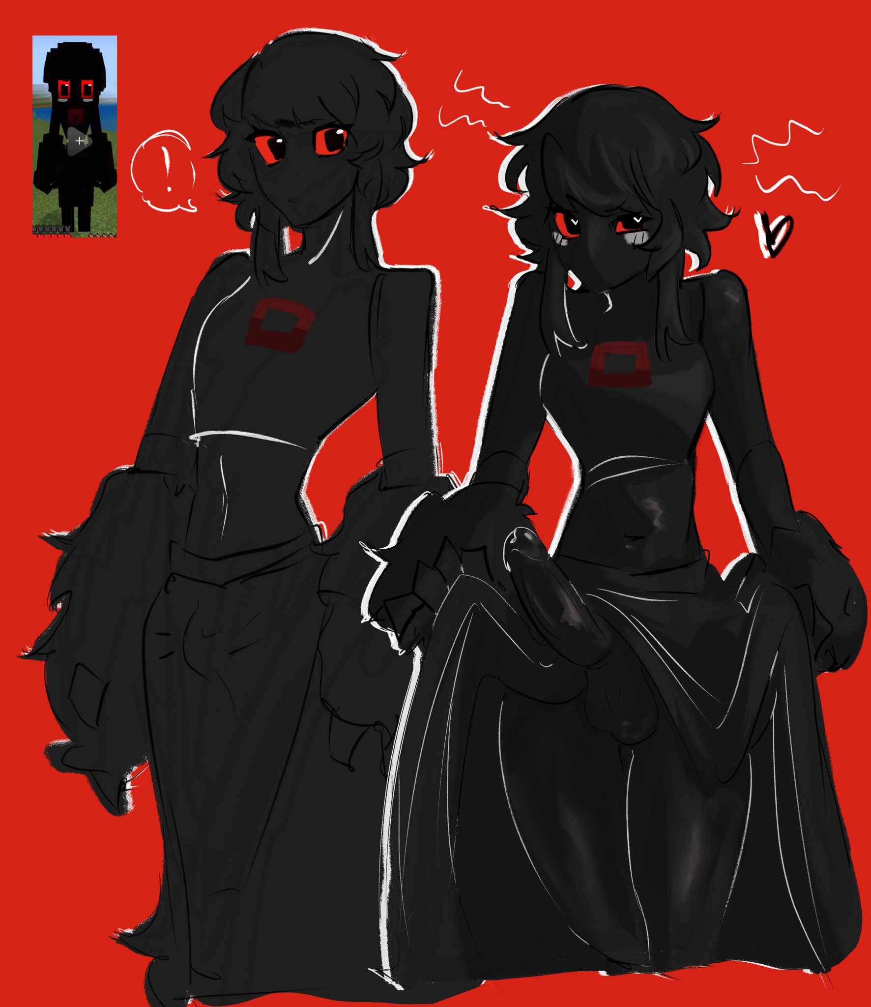 black body, black hair, femboy, male, minecraft, red eyes, the lost (minecraft), the slumbering omen (minecraft)