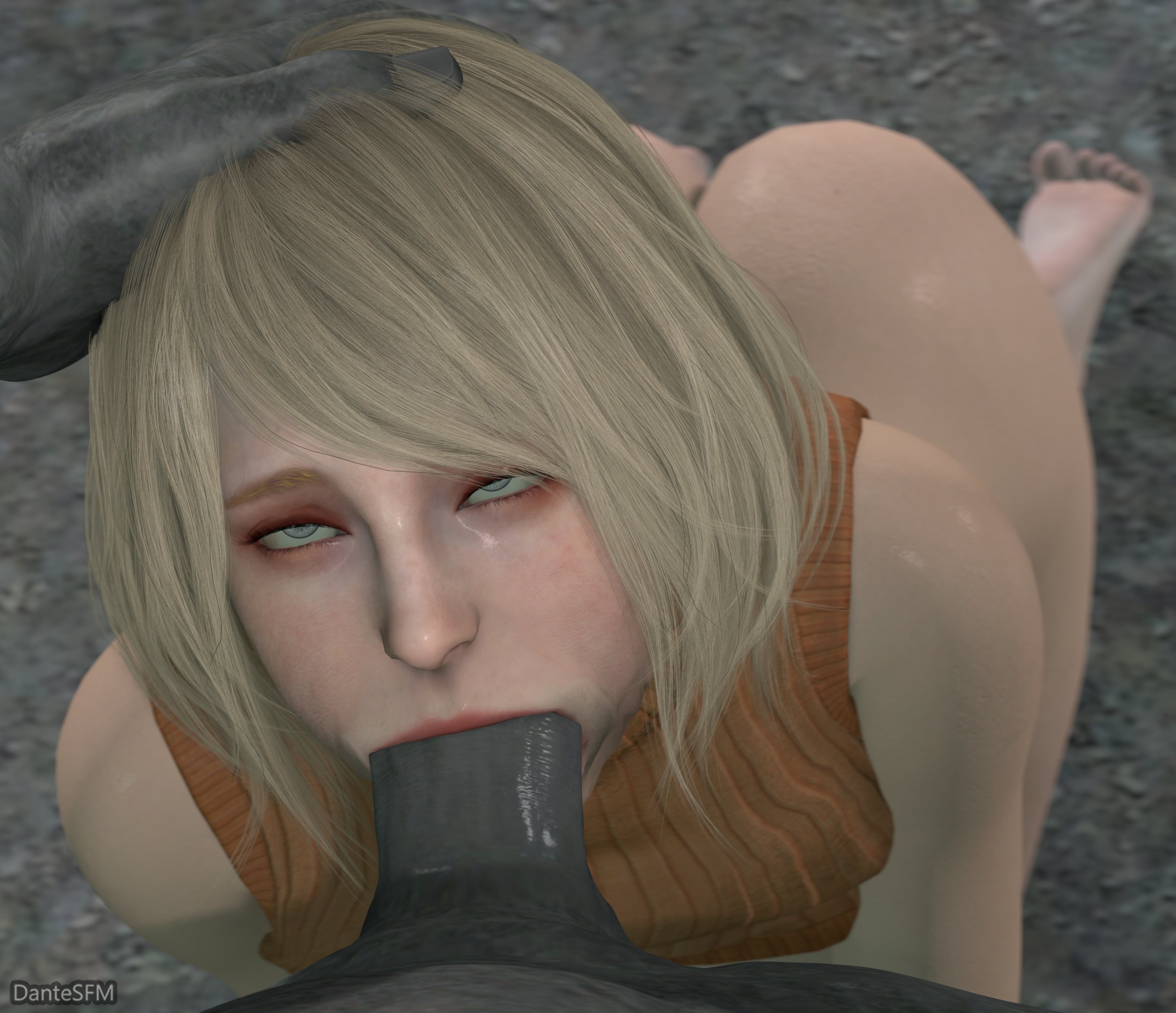 1boy, 1boy1girl, 1girls, 3d, 3d (artwork), ashley graham, ashley graham (ella freya), ass, big ass, big penis, blonde hair, blowjob, capcom, dantesfm, dantesix, deepthroat, doggy style, eye contact, fellatio, female, gag, gagging, hand on head, hands on head, image, image set, large penis, long penis, looking at viewer, male, mr x, oral, penis, petite, pov, pov male, resident evil, resident evil 4, resident evil 4 remake, semi nude, slim, tyrant