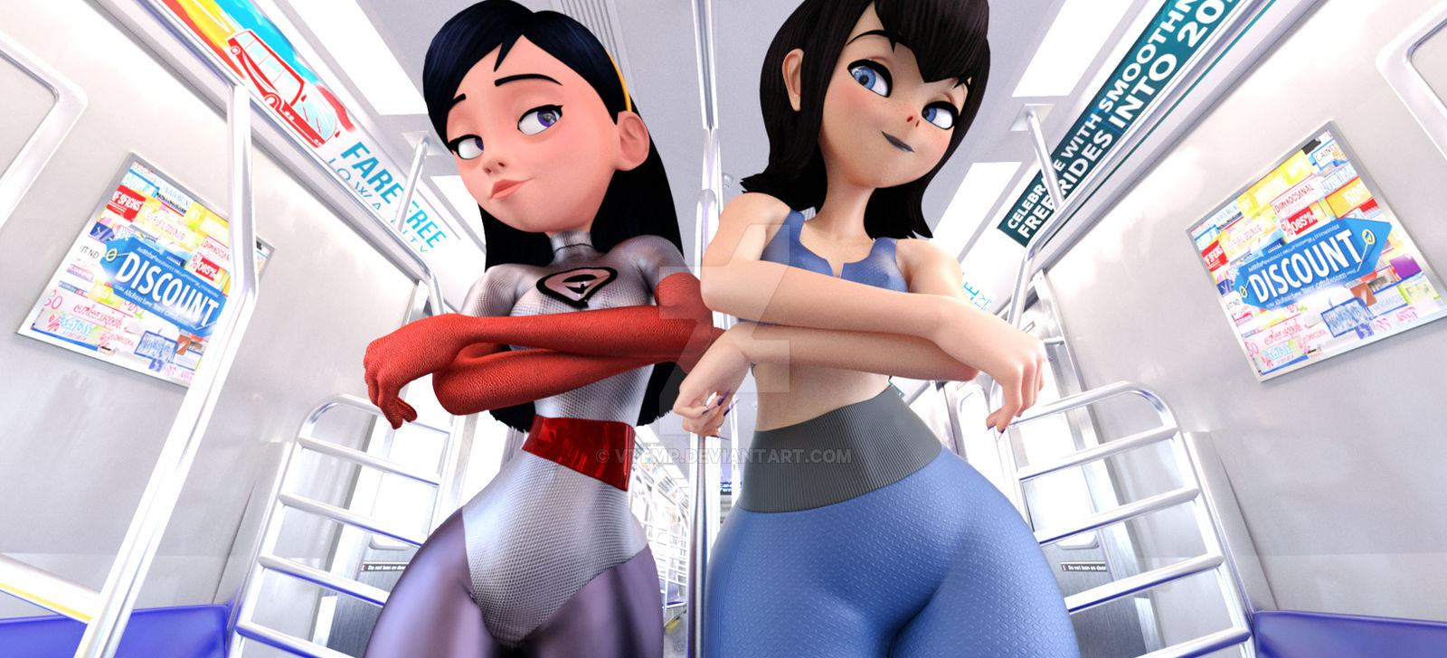 2girls, 3d, aged up, ass, big breasts, big thighs, black hair, breasts, bubble ass, bubble butt, crossover, curvaceous, curvy, curvy figure, dark skin, disney, female, hips, hotel transylvania, hourglass figure, humanoid, legs, light skin, light-skinned female, mavis dracula, multiple females, multiple girls, pixar, slim waist, the incredibles, thick, thick legs, thick thighs, thighs, vampire, vampire girl, vampiress, violet parr, voluptuous, vtemp, waist, wide hips