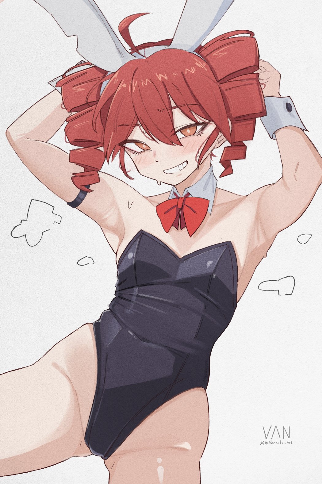 1girls, bunny costume, bunny ears, bunny girl, bunnysuit, camel toe, cameltoe, female, female only, kasane teto, petite, petite body, petite female, pinup, skinny, skinny female, sweat, sweating, sweaty body, vaniste, vocaloid