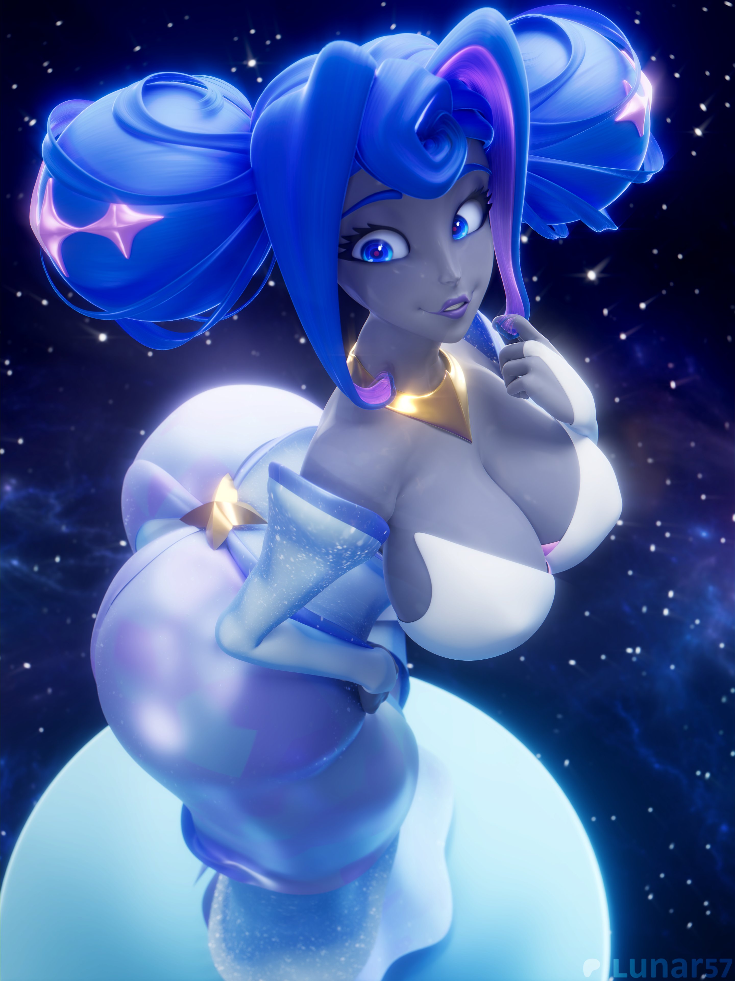 3d, big ass, big breasts, blue hair, colored skin, dress, glitch productions, knights of guinevere, lunar57, princess guinevere