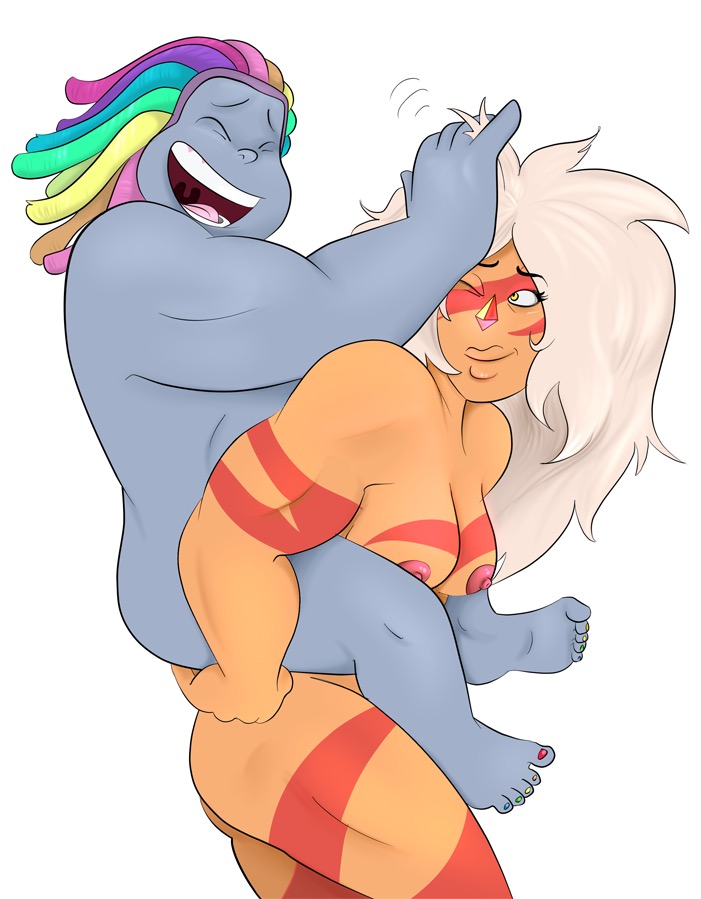 2girls bismuth_(steven_universe) cartoon_network female female_only gem_(species) jasper_(steven_universe) multiple_girls nude nude_female piggyback steven_universe susiebeeca wholesome