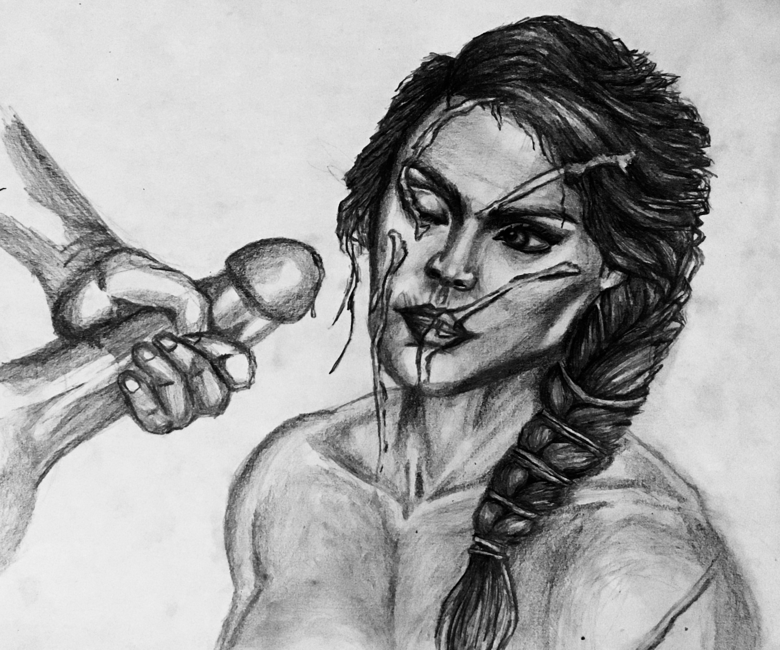 1girls, 2d, assassin's creed (series), assassin's creed odyssey, dollyart, female, female protagonist, kassandra (assassin's creed), male, monochrome, partial male, penis, sketch, tagme, ubisoft