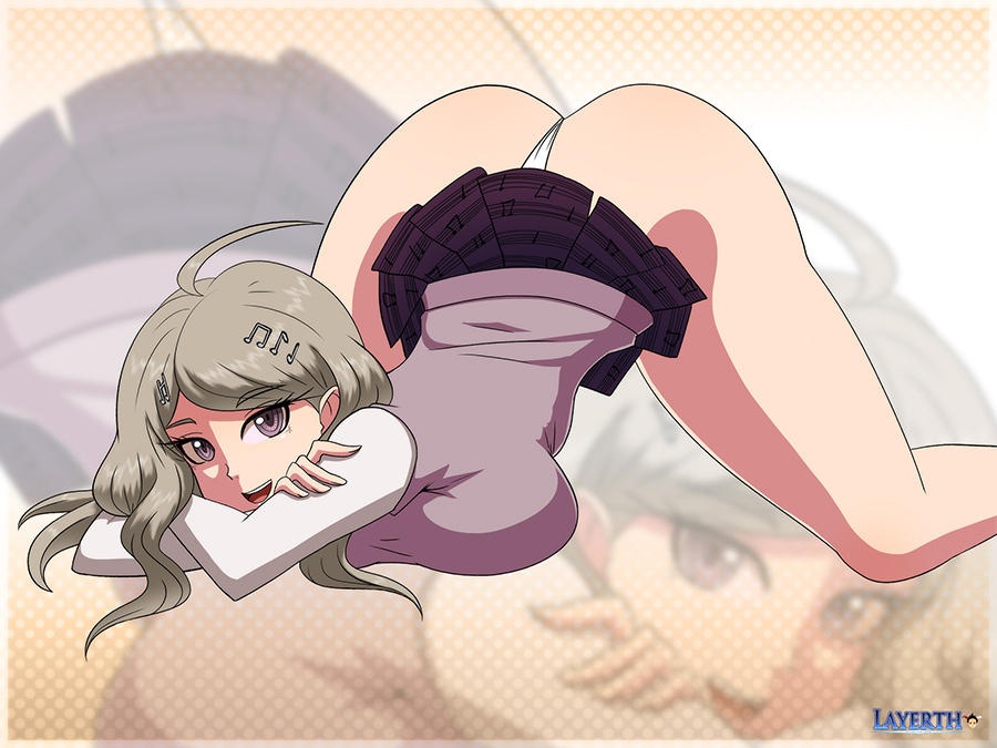 1girls ahoge akamatsu_kaede artist_name ass ass_focus ass_up blonde_hair crossed_arms danganronpa danganronpa_v3 face_down_ass_up female hair_ornament highres hips jack-o_pose layerth legs light-skinned_female light_skin long_hair looking_at_viewer no_socks panties purple_eyes purple_shirt school_uniform skirt smile socks_removed solo thick_thighs thighs water