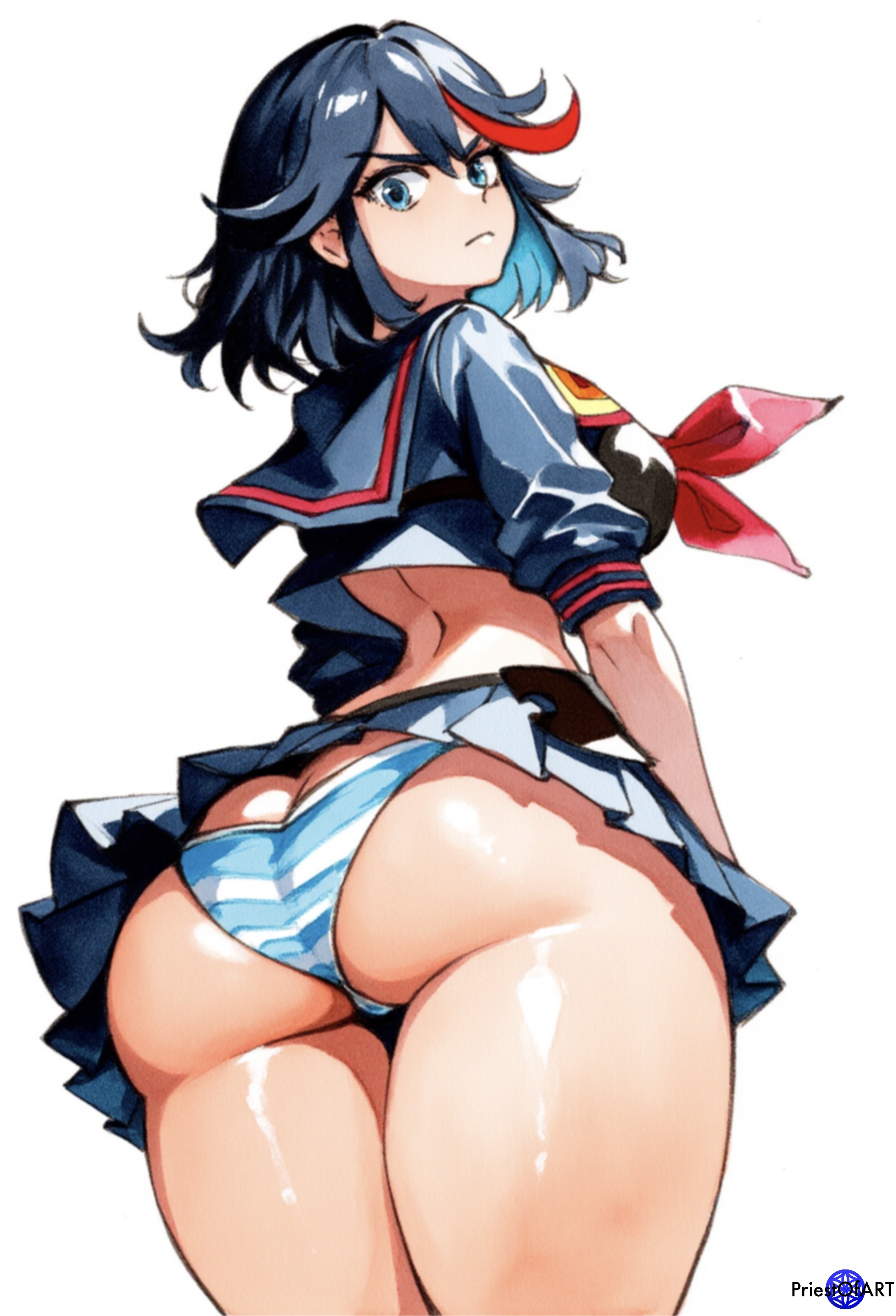 1girls, ai generated, ass, ass cleavage, ass crack, big ass, big butt, big penis, black hair, blue eyes, butt crack, color, female, female only, from behind, huge ass, huge butt, kill la kill, large ass, large butt, looking pleasured, male, matoi ryuuko, multicolored hair, panties, penis, priestofart, school uniform, shiny hair, simple background, solo, solo female, tagme, tagme (artist), tagme (character), thick thighs, two-tone hair, upskirt, watercolor, watermark