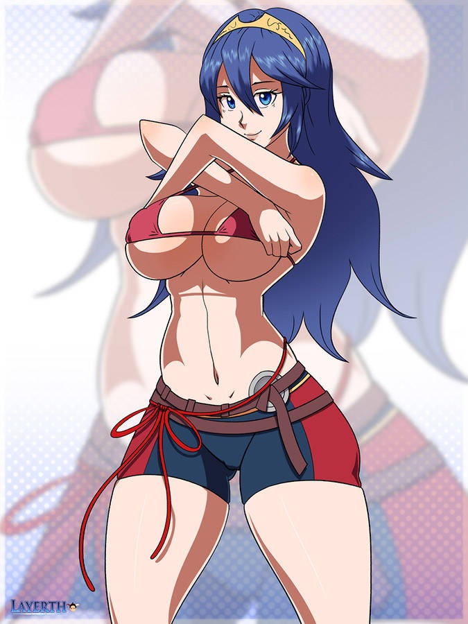 1girls breasts female female_only fire_emblem fire_emblem_awakening fire_emblem_cipher large_breasts layerth lucina_(fire_emblem) lucina_(summer)_(fire_emblem) nintendo official_alternate_costume solo swimsuit underboob undressing