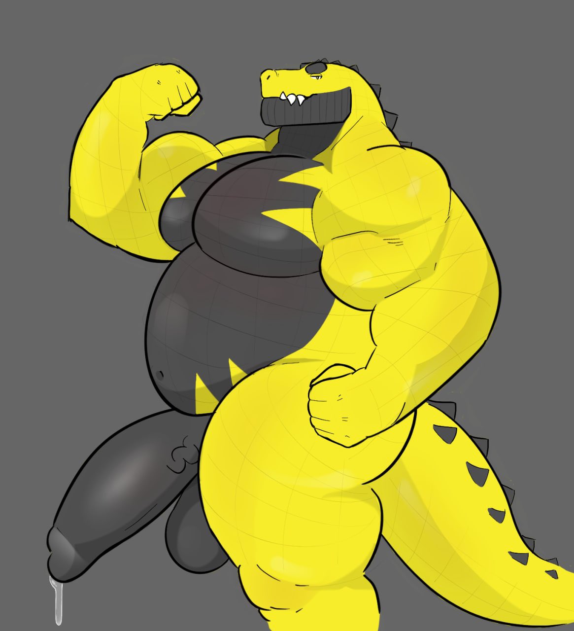 anthro balls bara barazoku big_balls big_pecs big_penis boner crocodile crocodilian erection flexing male male_only milkblend muscles muscular nude pecs penis precum scalie solo solo_male