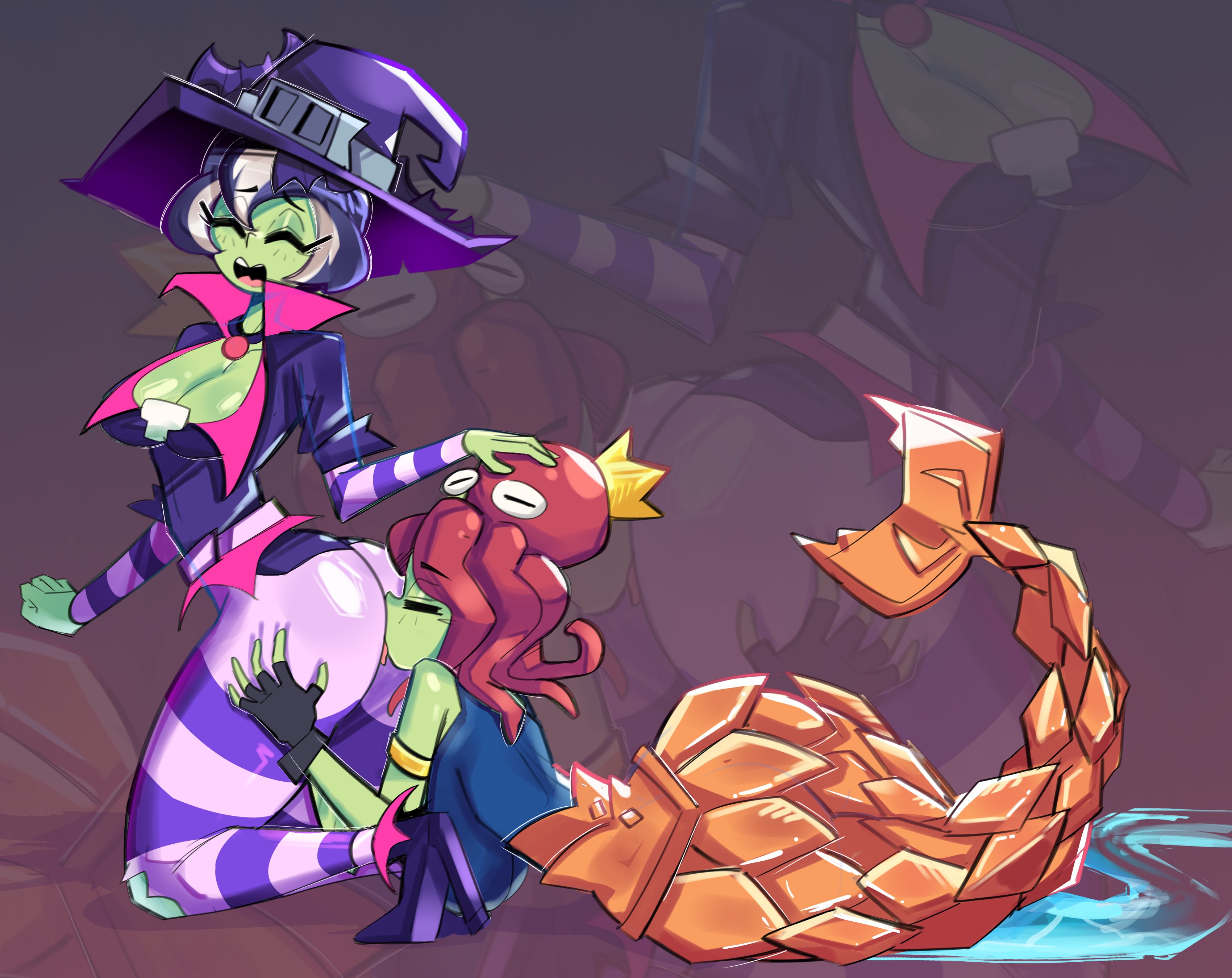 2girls, ass, bat, big ass, dierelc, female, fish girl, immorticia (pvz), neptuna (pvz), plants vs zombies, pvz, pvz heroes, undead, yuri, zombie, zombie (pvz), zombie girl