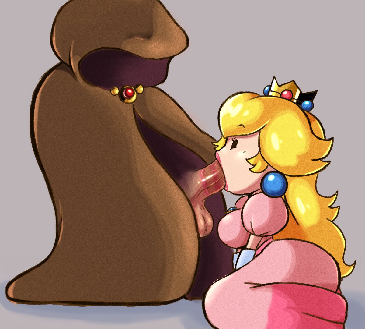 1futa 1girls 2024 2d balls beldam_(mario) blonde_hair cloak clothed clothing color crown disguise duo earrings fellatio female futa_on_female futanari grey_background hood hooded_cloak kneeling kneeling_oral_position lipstick lipstick_mark lipstick_on_penis long_hair mario_(series) oral paper_mario paper_mario:_the_thousand-year_door paper_peach penis penis_out princess princess_peach princesskari side_view simple_background