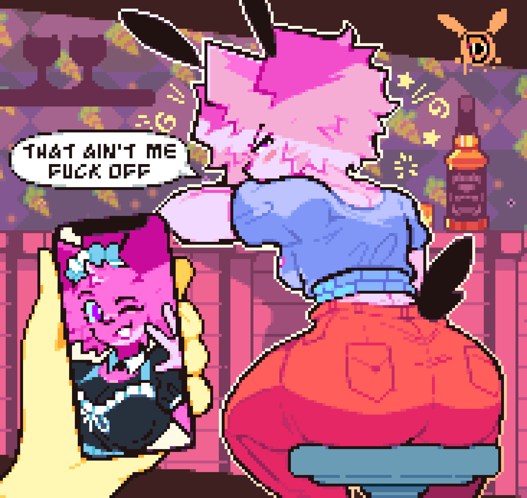 1girls alone ass big_ass blackmail bunny bunny_ears ditchu ditchu_(oc) drunk female furry huge_ass maid maid_outfit maid_uniform on_bar pixel_(artwork) pixel_art pixelated tight_clothes tight_clothing tight_pants