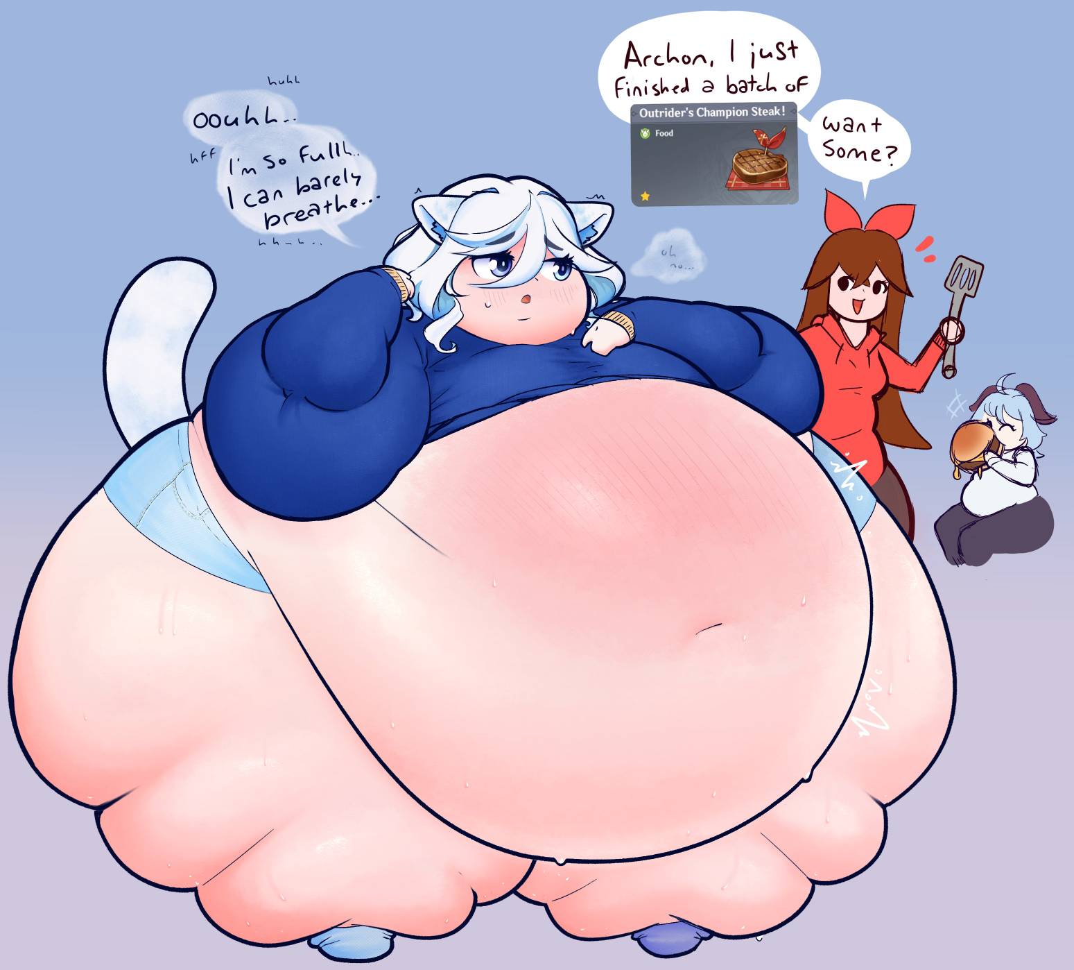 3females 3girls amber_(genshin_impact) belly belly_button big_belly exposed_fat_belly fat fat_female fat_girl fat_woman female female_focus female_only fontaine_girls furina_(genshin_impact) ganyu_(genshin_impact) genshin_impact hoyoverse liyue_girls mihoyo mihoyo_technology_(shanghai)_co._ltd. mondstadt_girls morbidly_obese obese obese_female trio trio_female trio_focus