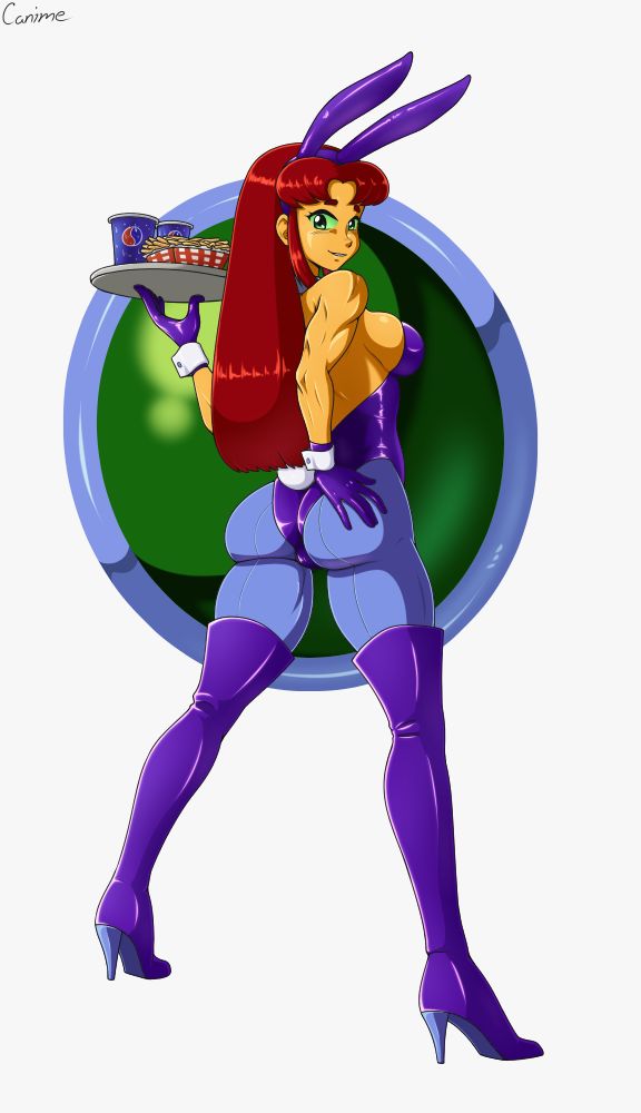 1girls alien alien_girl alternate_costume ass bangs bare_arms bare_shoulders blue_pantyhose boots breasts bunny_ears bunny_girl bunny_tail bunnysuit canime cartoon_network dat_ass dc dc_comics drink female female_only food french_fries full_body gloves green_eyes green_sclera grin hand_on_ass hand_on_own_ass high_heel_boots high_heels holding holding_drink holding_food holding_tray huge_ass koriand'r large_ass large_breasts leotard long_hair looking_at_viewer looking_back muscles muscular muscular_female pantyhose parted_bangs pepsi purple_gloves purple_leotard red_hair sideboob simple_background smile solo solo_female standing starfire straight_hair strapless strapless_leotard tamaranean teen_titans thick_thighs thigh_boots thigh_high_boots thighhigh_boots thighs waitress white_background wrist_cuffs