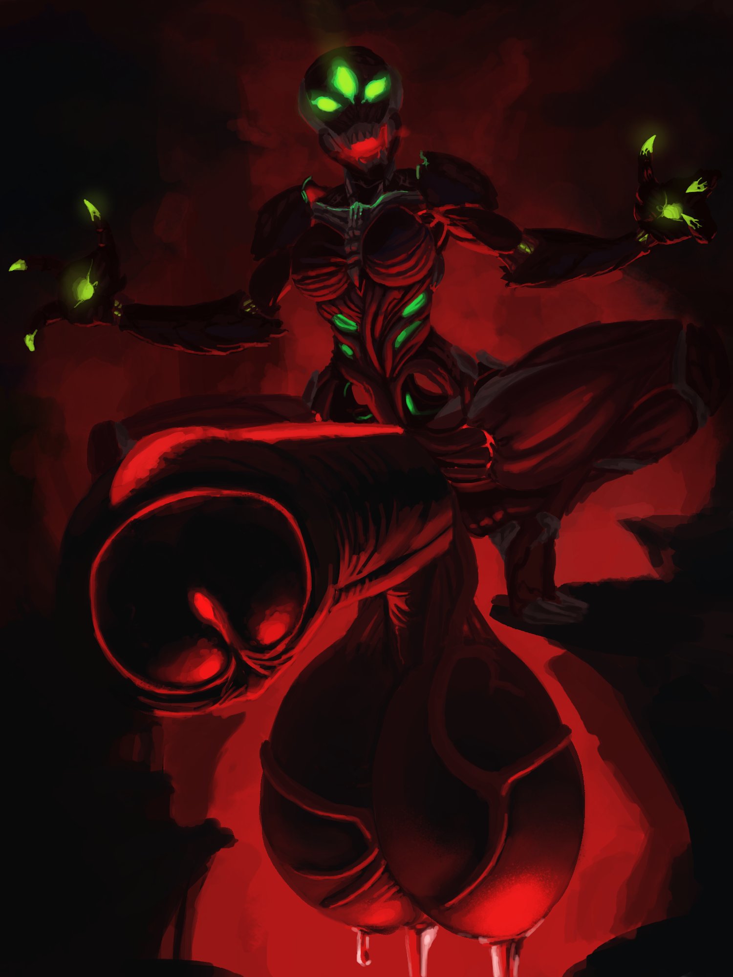 1futa, 3 eyes, 3 fingers, alien, balls, destiny (game), female, futa only, futanari, glowing eyes, glowing veins, hive (destiny), hyper, hyper balls, hyper penis, intersex, monster, monster cock, monster girl, multi eye, penis, solo, taker pov, teratophilia, vein