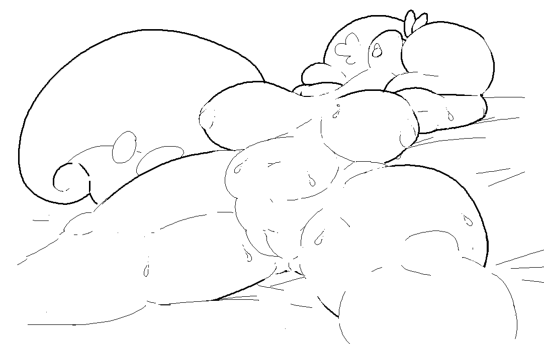 1girls anthro big_breasts bodily_fluids breasts chubby dragon female gastropod goodra line_art lying mollusk monochrome navel nintendo nipples nude onetiredbear overweight overweight_female pokémon_(species) pokemon pokemon_(species) pokemon_xy slug sweat thick_thighs video_games wide_hips