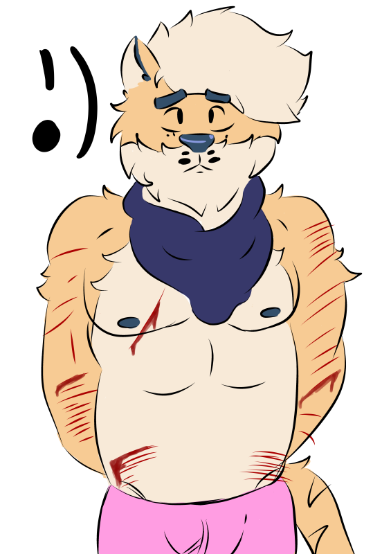 1boy 2019 aizen:_(xerotproyect) anthro blood bodily_fluids body_hair brath bulge chest_hair clothing crying cutting digital_media_(artwork) felid feline happy humanoid male male_only mammal nipples sad simple_background smile solo suicide tears xerotproyect