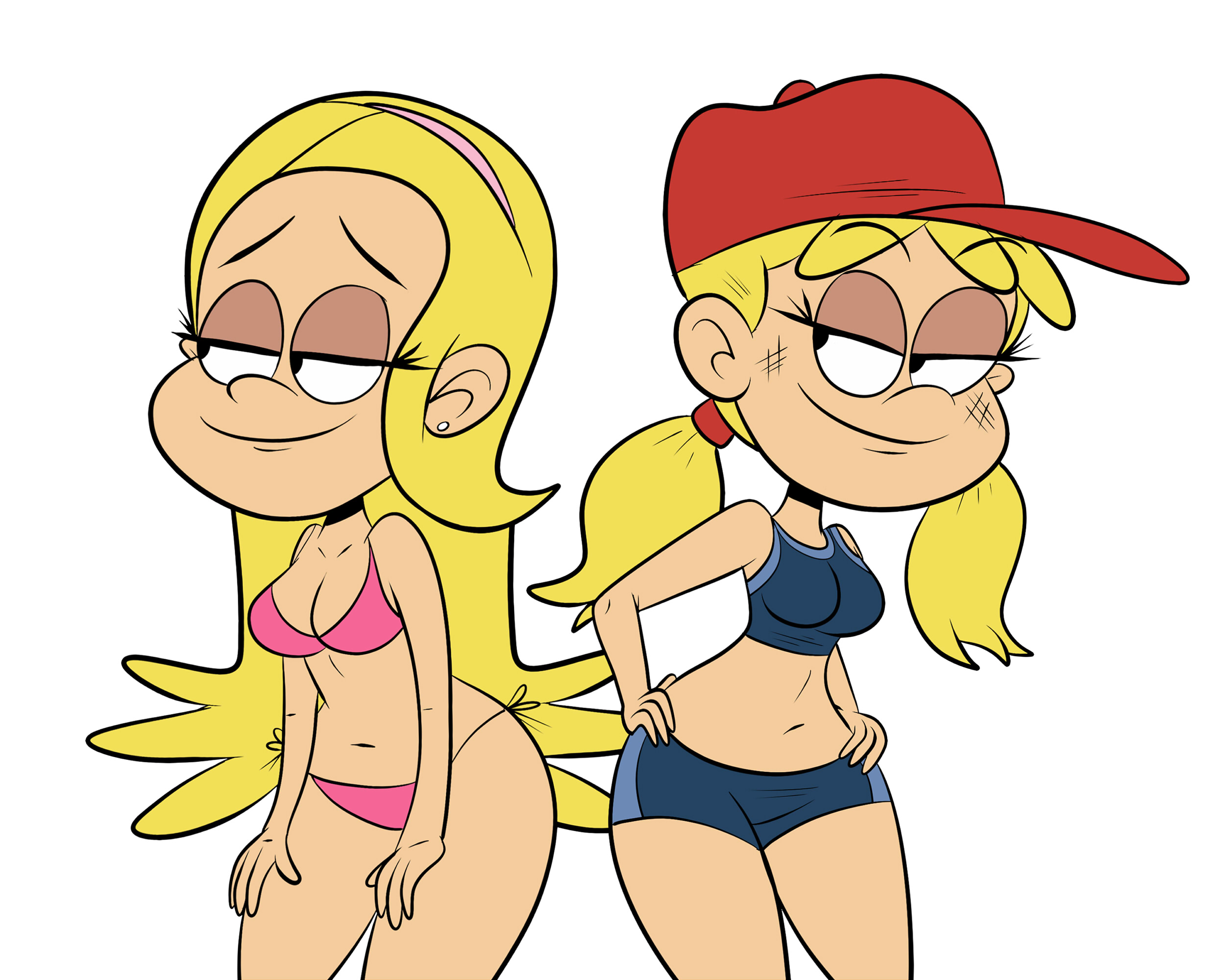 2girls, aged up, bikini, cleavage, female, female only, half-closed eyes, lana loud, lola loud, multiple females, multiple girls, siblings, sisters, straight hair, the loud house, twincest, twins, wide hips, yuri