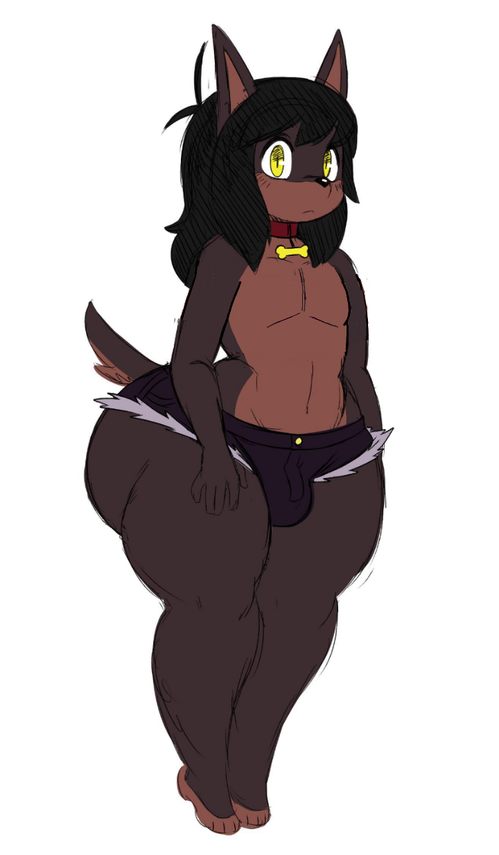 1boy, black fur, black hair, black nose, femboy, furry, girly, jeans, lucas (sssonic2), male, male only, solo, sssonic2, thick thighs, yellow eyes