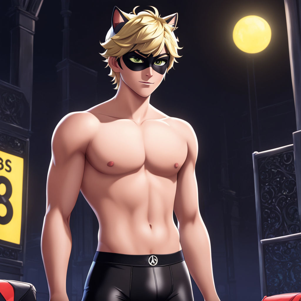 adrien_agreste ai_generated blonde_hair bulge bulge_under_clothes cat_noir chat_noir eye_mask green_eyes male male_only miraculous_ladybug solo solo_male