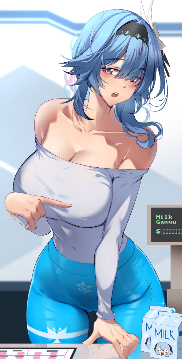 1girls animahakim bare_shoulders big_breasts blue_eyes blue_hair blush clothed clothing color eula_(genshin_impact) female female_focus female_only genshin_impact hi_res large_breasts light-skinned_female light_skin looking_at_viewer short_hair solo solo_female tagme thick_thighs