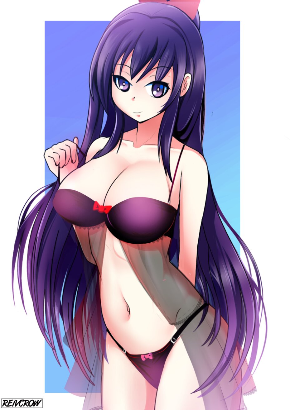 1girls belly breasts date_a_live female female_only light-skinned_female lingerie long_hair purple_eyes purple_hair reivcrow thighs yatogami_tohka