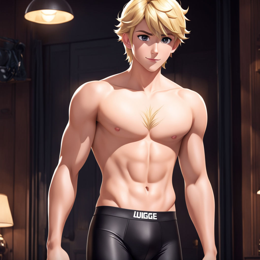 adrien_agreste ai_generated blonde_hair bulge bulge_under_clothing cat_noir chat_noir green_eyes male male_only miraculous_ladybug solo solo_male