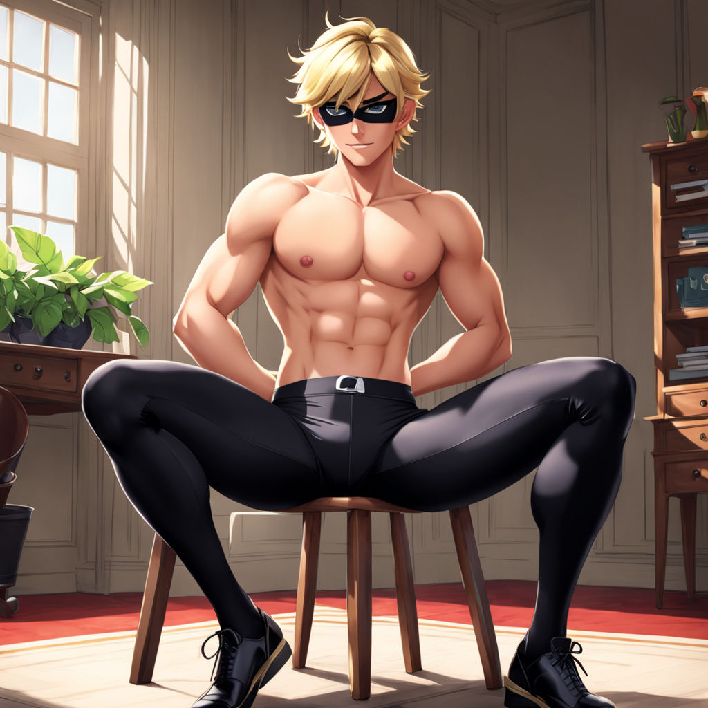 adrien_agreste ai_generated blonde_hair bulge bulge_under_clothes cat_noir chat_noir eye_mask green_eyes male male_only miraculous_ladybug solo solo_male