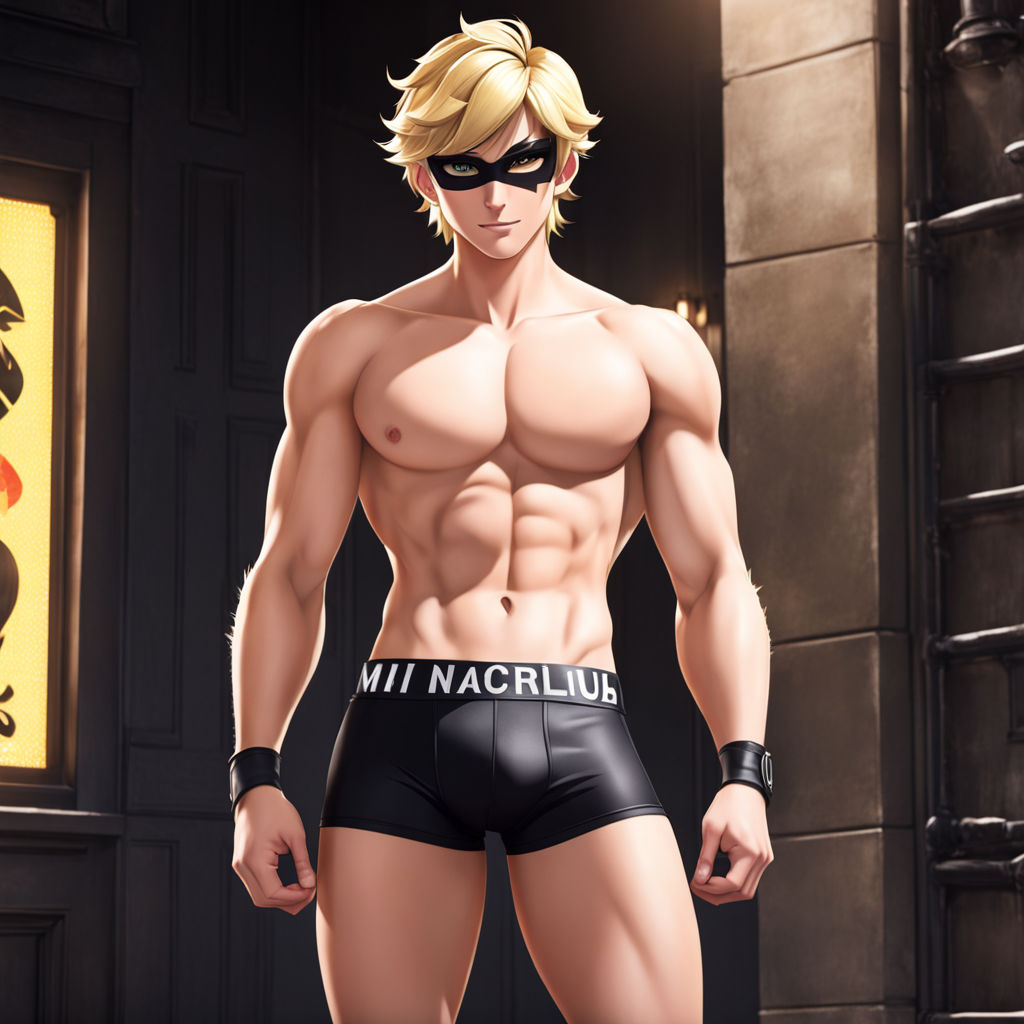 adrien_agreste ai_generated blonde_hair bulge bulge_under_clothes cat_noir chat_noir eye_mask green_eyes male male_only miraculous_ladybug solo solo_male