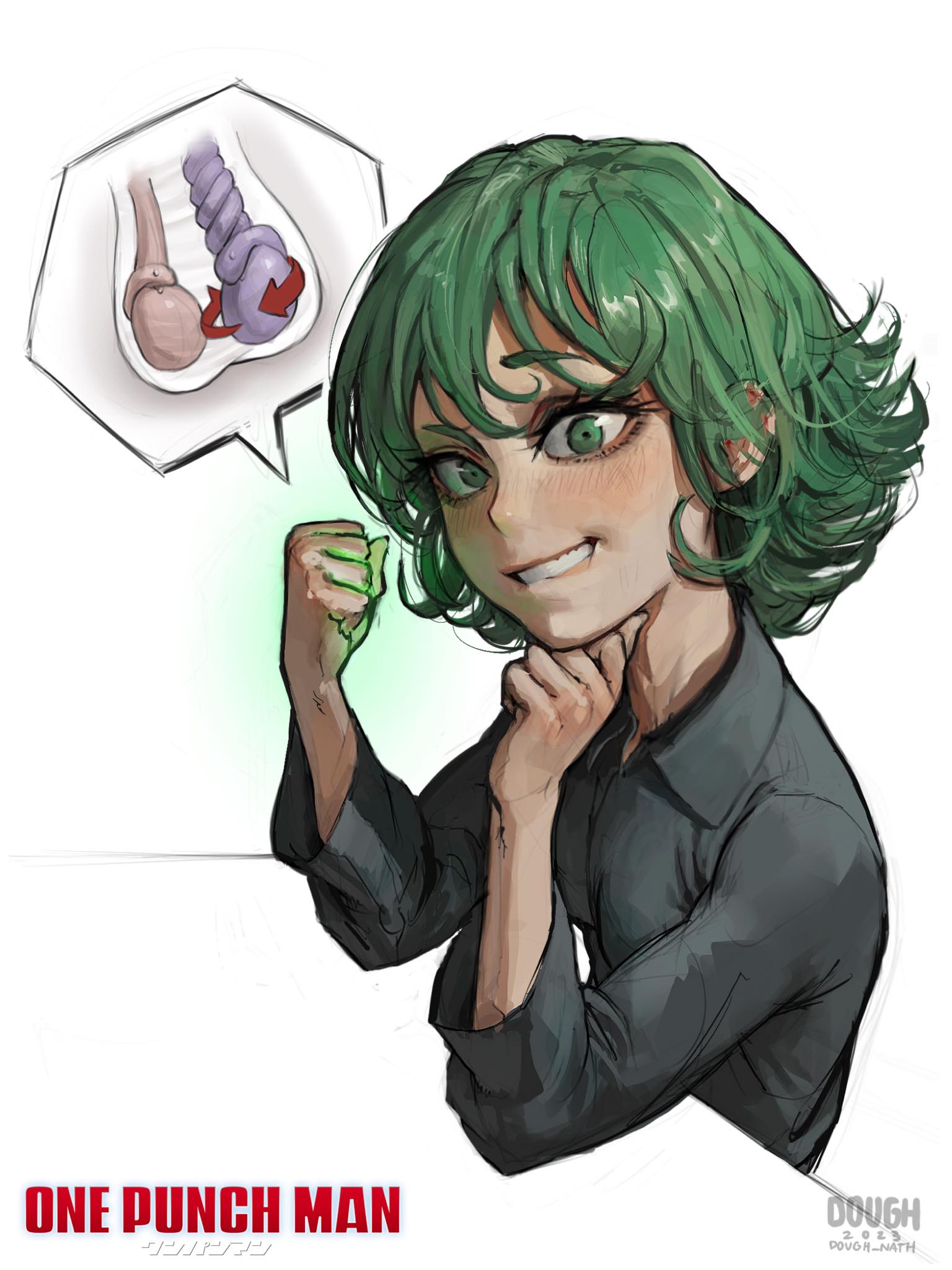 1girls 2023 2d ballbusting doughnath evil_grin evil_smile femdom green_eyes green_hair green_hair_female malesub one-punch_man tatsumaki telekinesis testicular_torsion x-ray