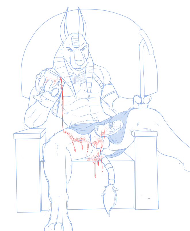 alcohol anthro anubian_jackal anubis balls beverage canid canine canis clothing deity egyptian_mythology jackal linkin_monroe loincloth male male_only mammal middle_eastern_mythology mythology penis sketch solo wine