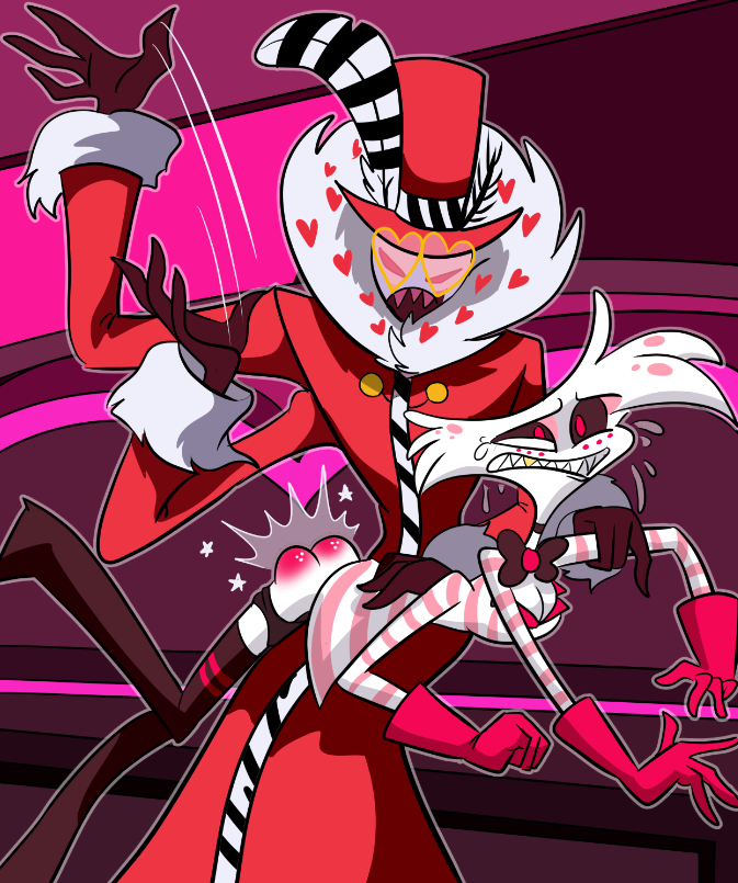 abusive_relationship angel_dust_(hazbin_hotel) arkham-insanity crying demons gay hazbin_hotel moth_humanoid otk_spanking pimp pink_and_white porn_star spanking spider_humanoid valentino_(hazbin_hotel)