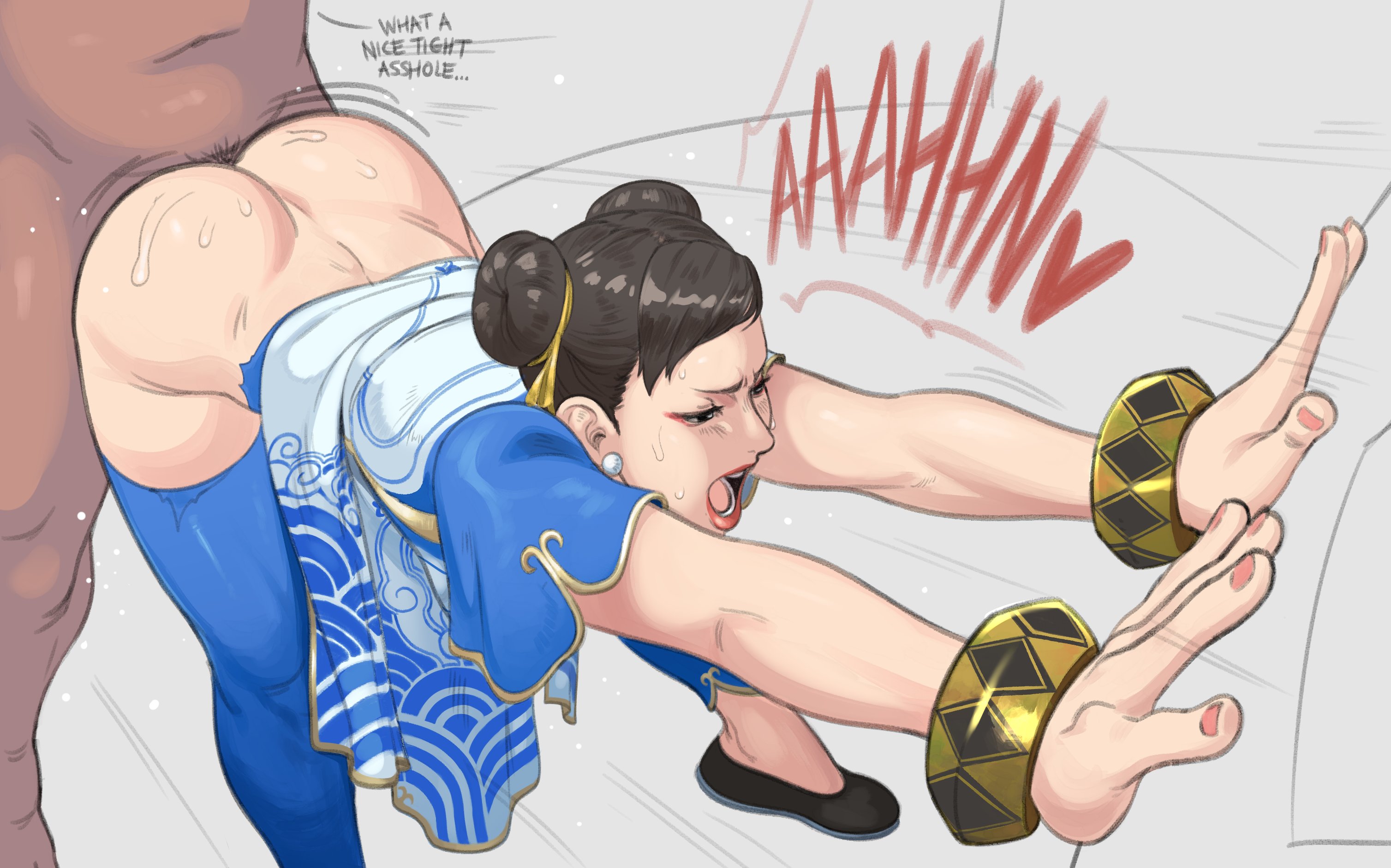 1boy, 1girls, anal, anal penetration, anal sex, ass, bent over, buttholemagick, capcom, chun-li, chun-li (street fighter 6), female, light skin, light-skinned female, male, male/female, open mouth, penetration, poll winner, sex, sex from behind, street fighter, street fighter 6, unseen male face