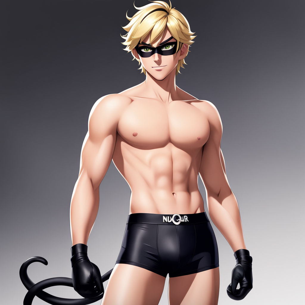 adrien_agreste ai_generated blonde_hair bulge bulge_under_clothes cat_noir chat_noir eye_mask green_eyes male male_only miraculous_ladybug solo solo_male